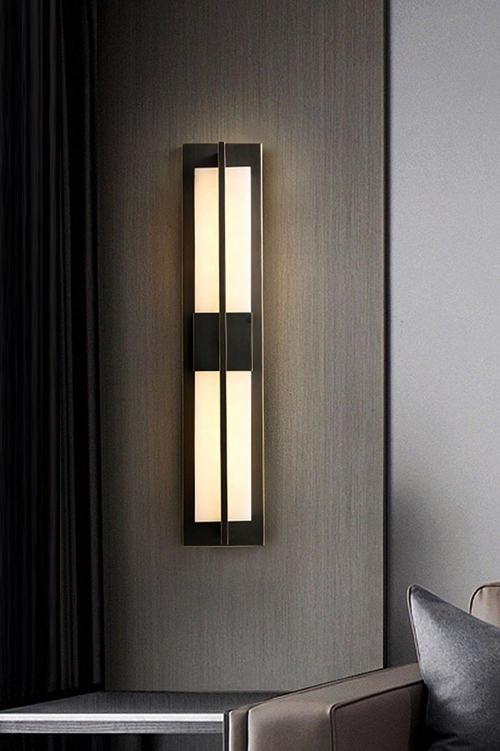 Rectangular Alabaster Brass Wall Lamp