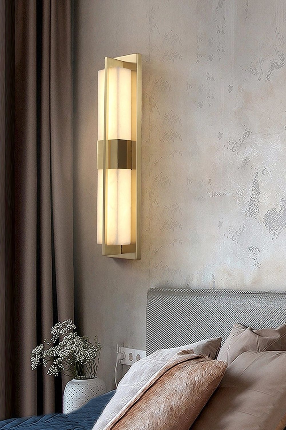 Rectangular Alabaster Brass Wall Lamp