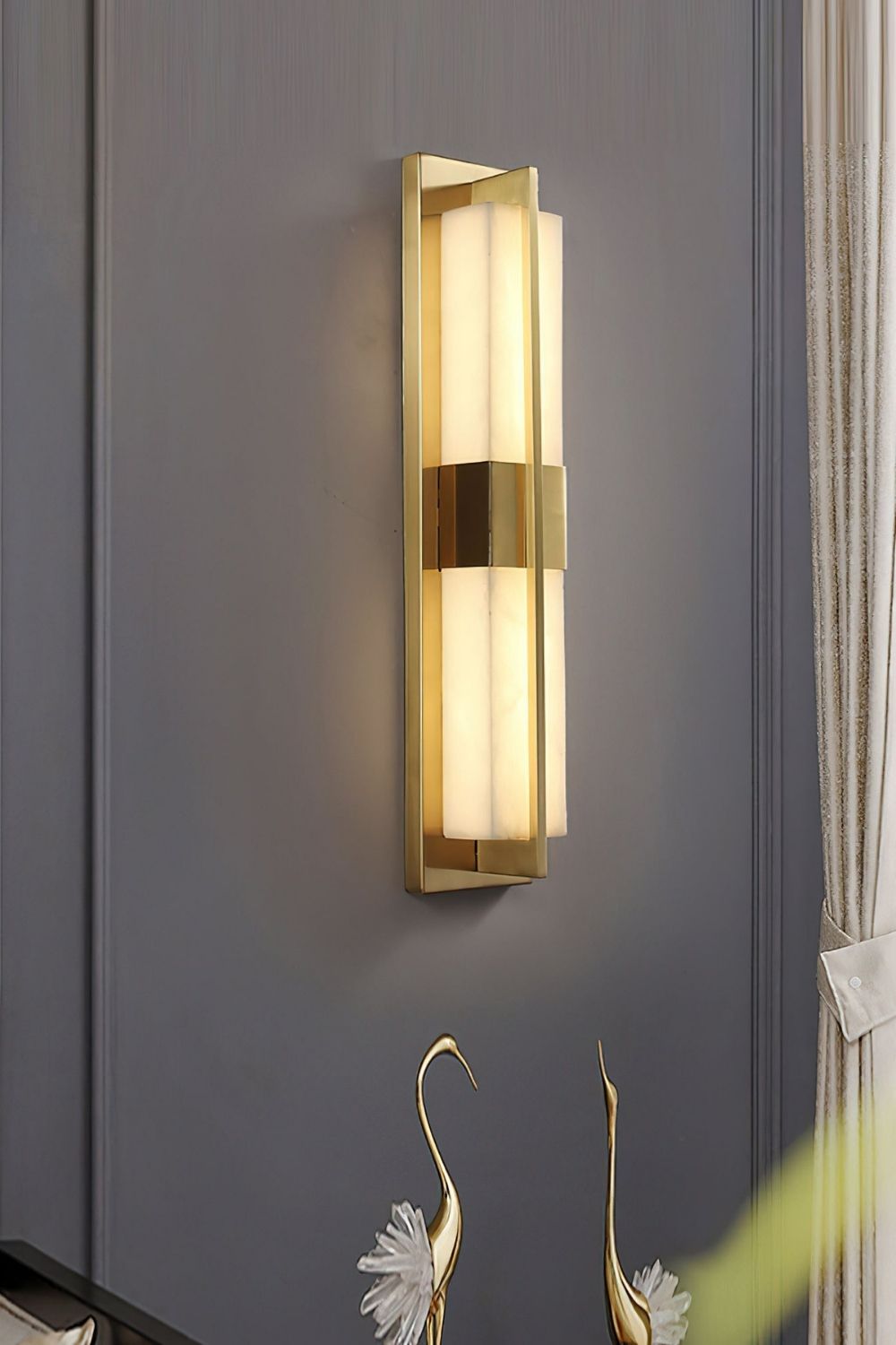 Rectangular Alabaster Brass Wall Lamp