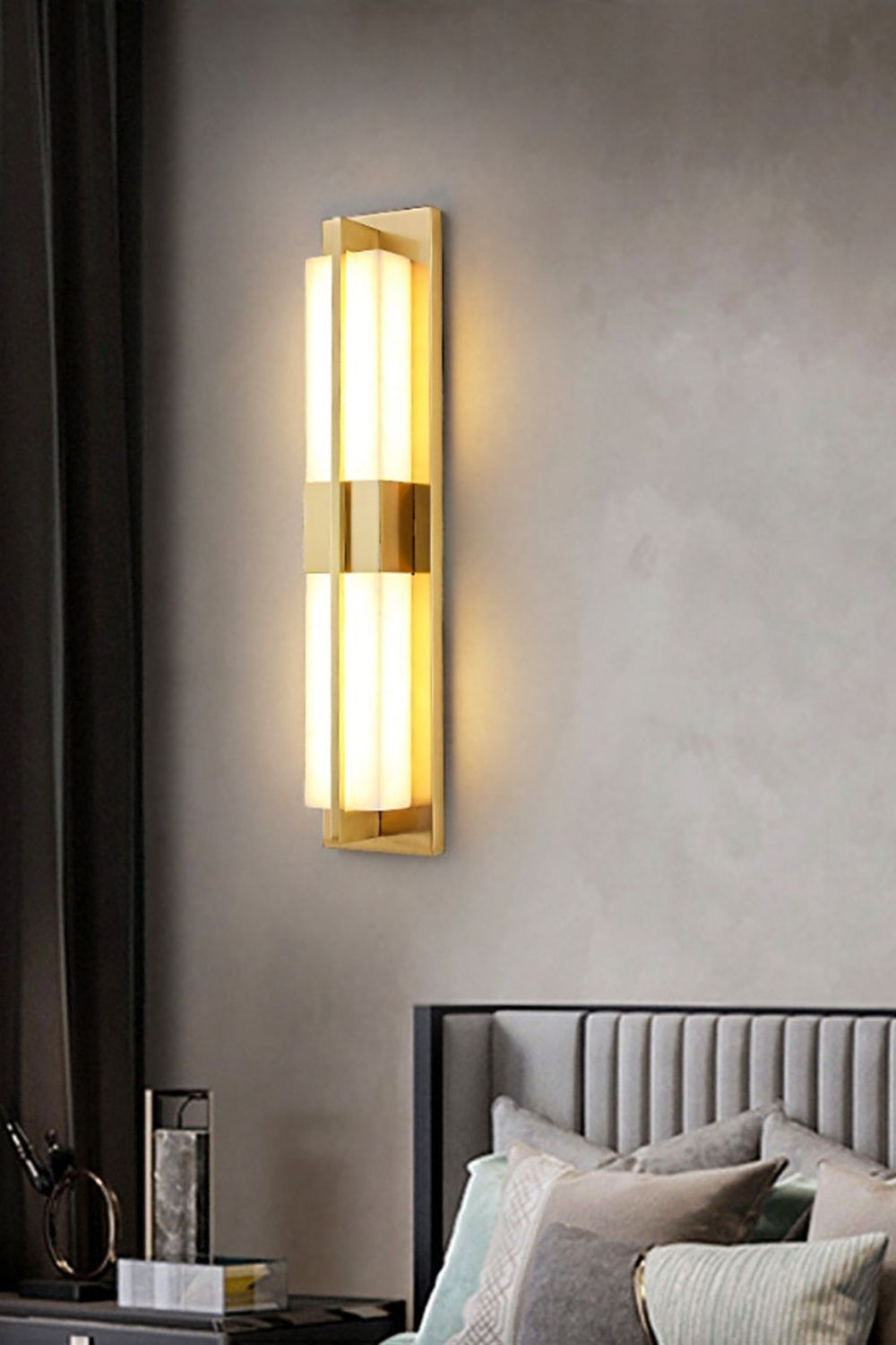 Rectangular Alabaster Brass Wall Lamp
