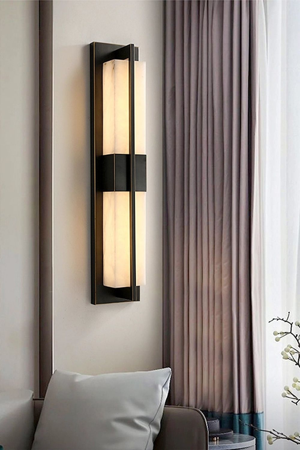 Rectangular Alabaster Brass Wall Lamp