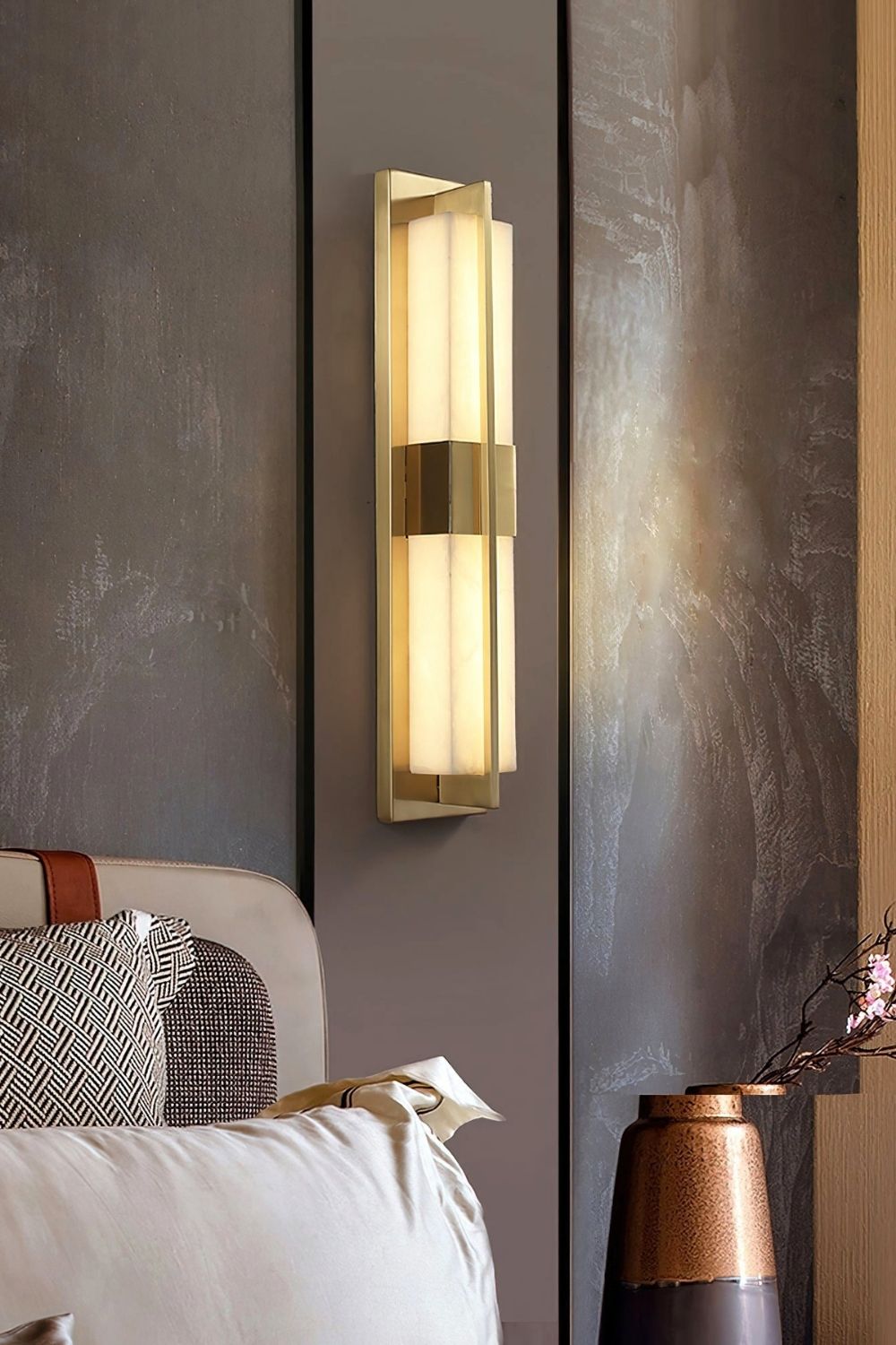 Rectangular Alabaster Brass Wall Lamp