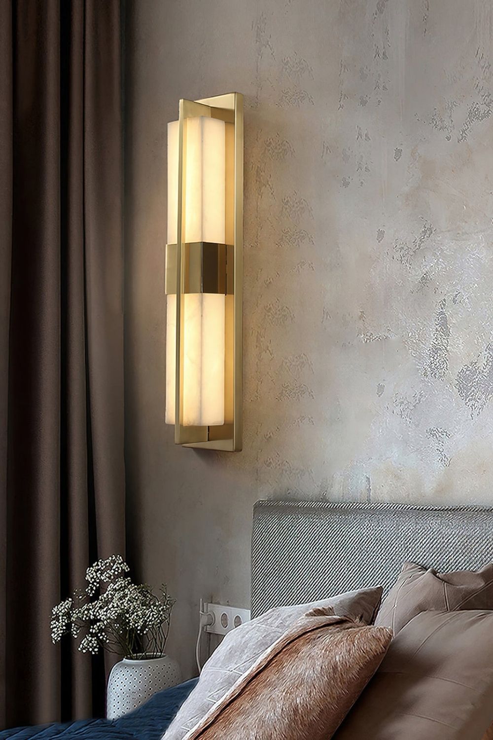 Rectangular Alabaster Brass Wall Lamp