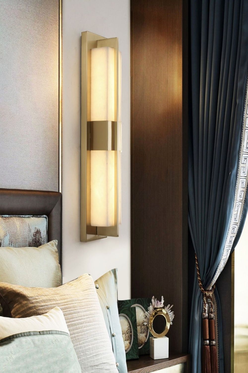 Rectangular Alabaster Brass Wall Lamp