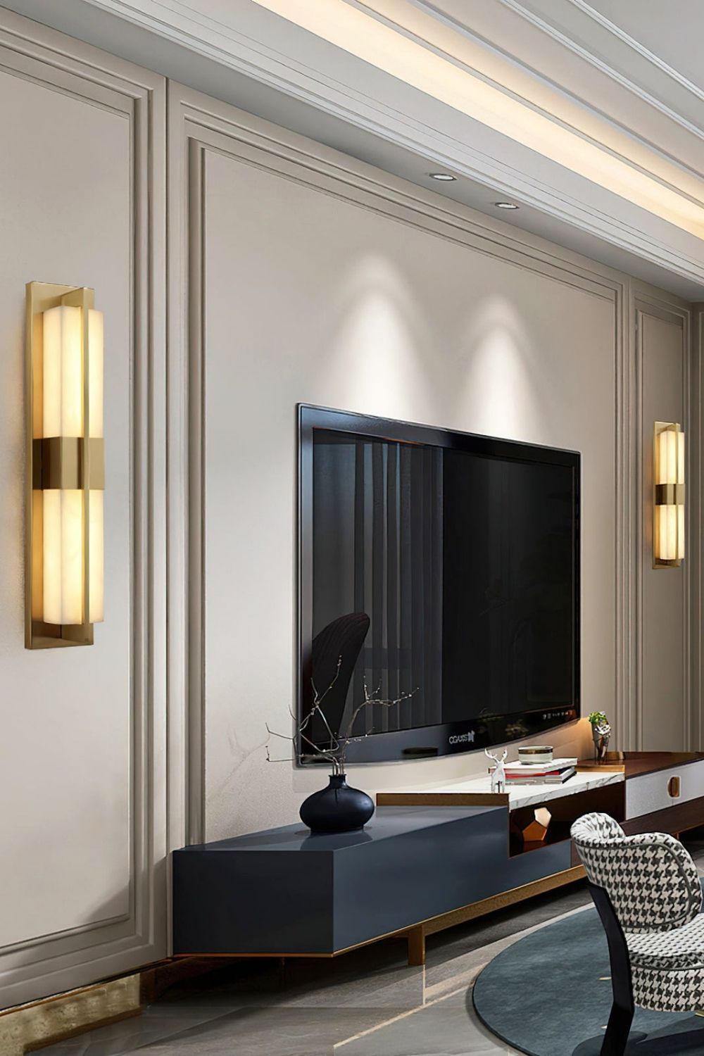 Rectangular Alabaster Brass Wall Lamp
