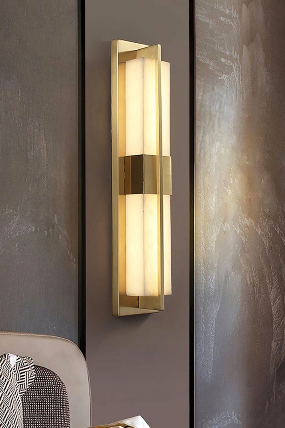 Rectangular Alabaster Brass Wall Lamp
