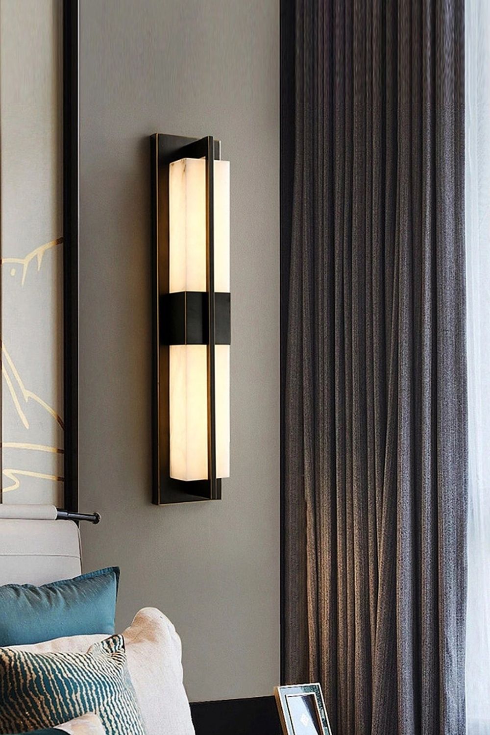 Rectangular Alabaster Brass Wall Lamp