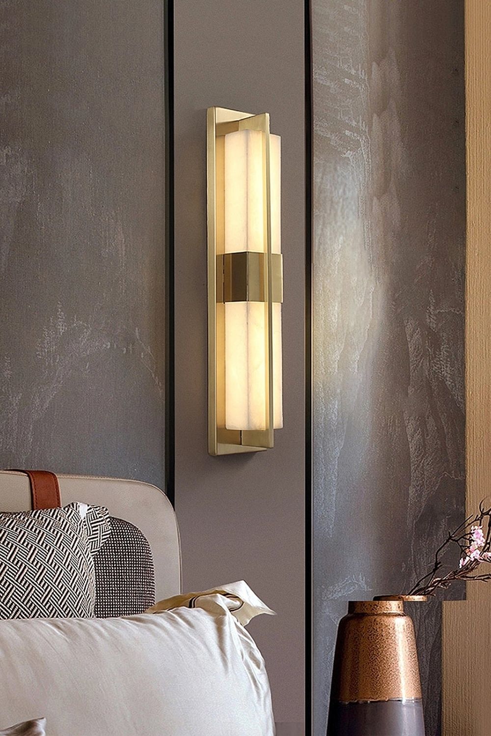 Rectangular Alabaster Brass Wall Lamp
