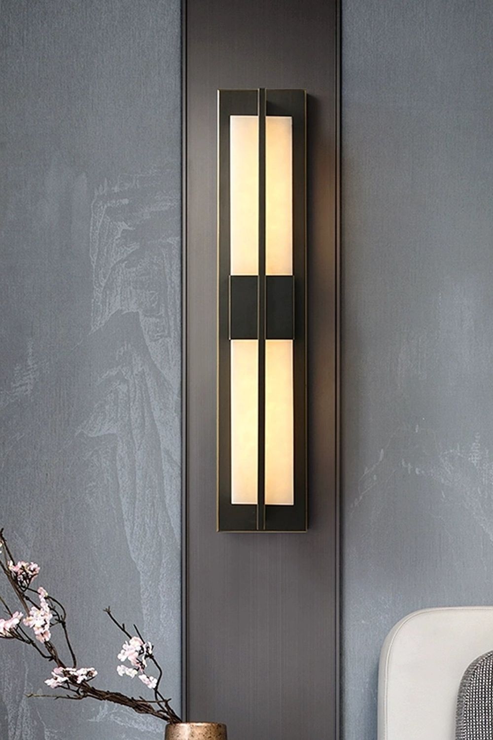 Rectangular Alabaster Brass Wall Lamp