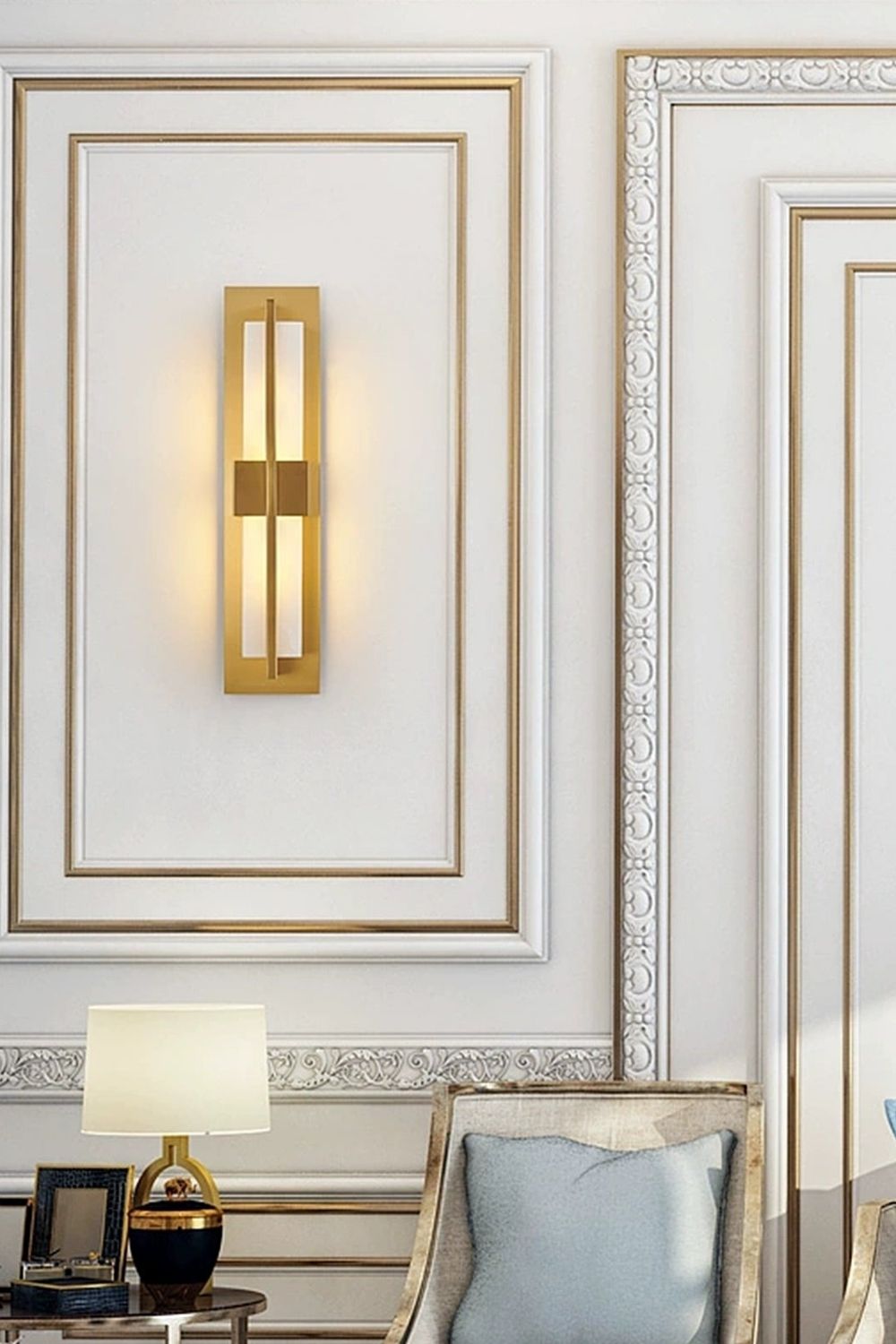 Rectangular Alabaster Brass Wall Lamp