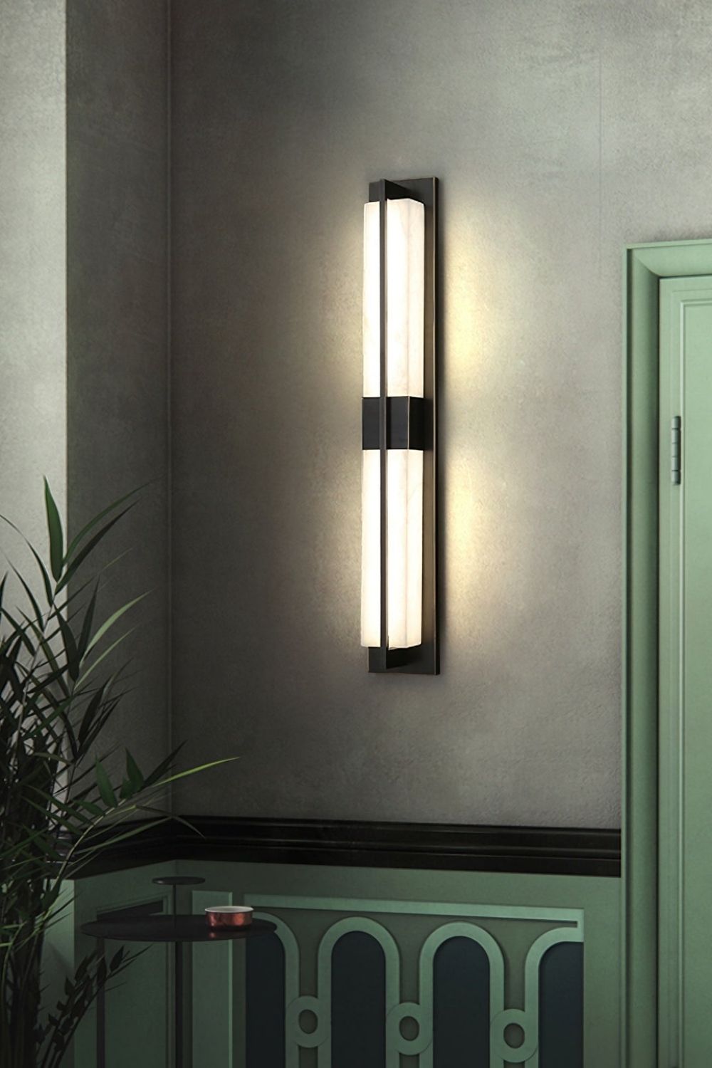 Rectangular Alabaster Brass Wall Lamp
