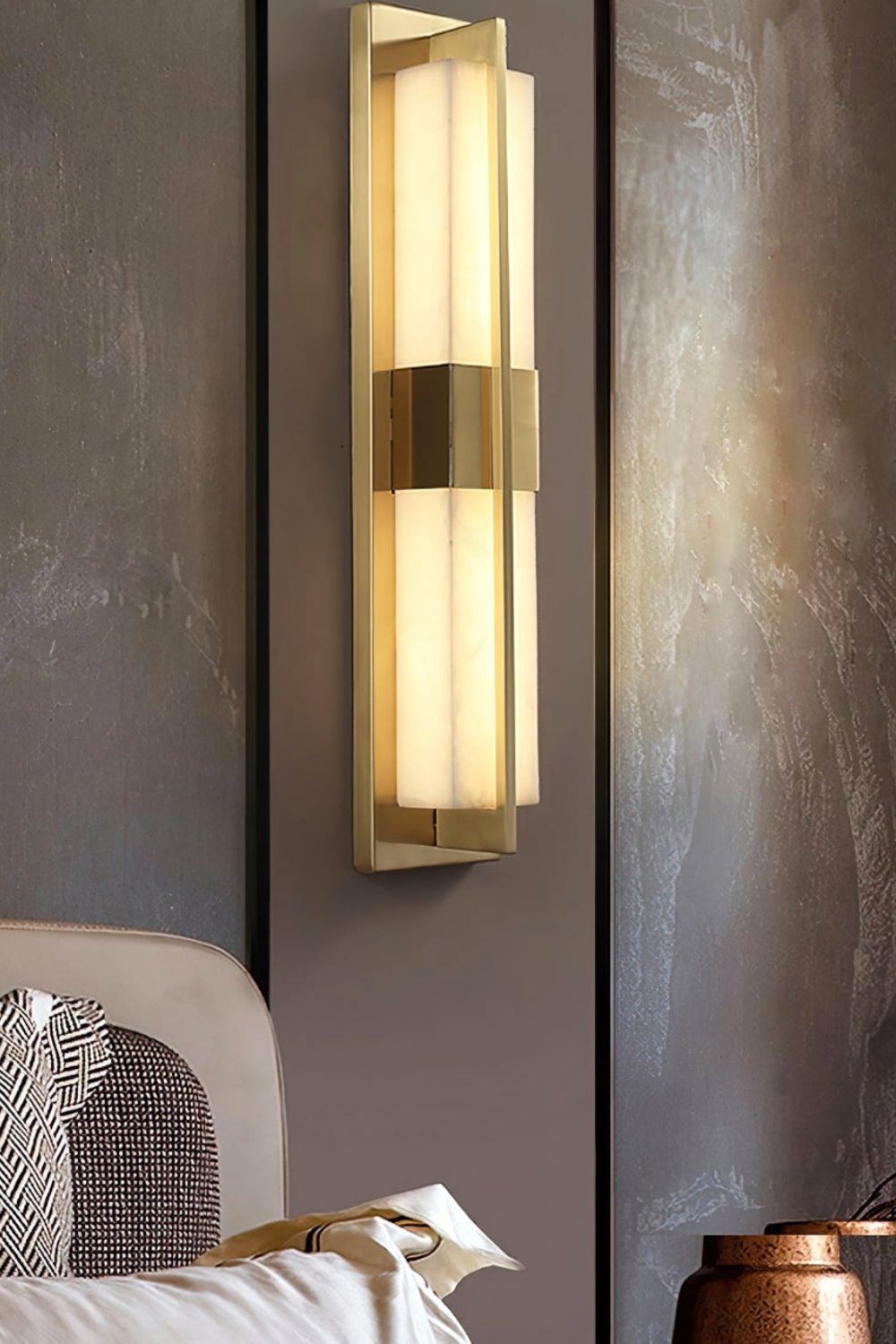 Rectangular Alabaster Brass Wall Lamp
