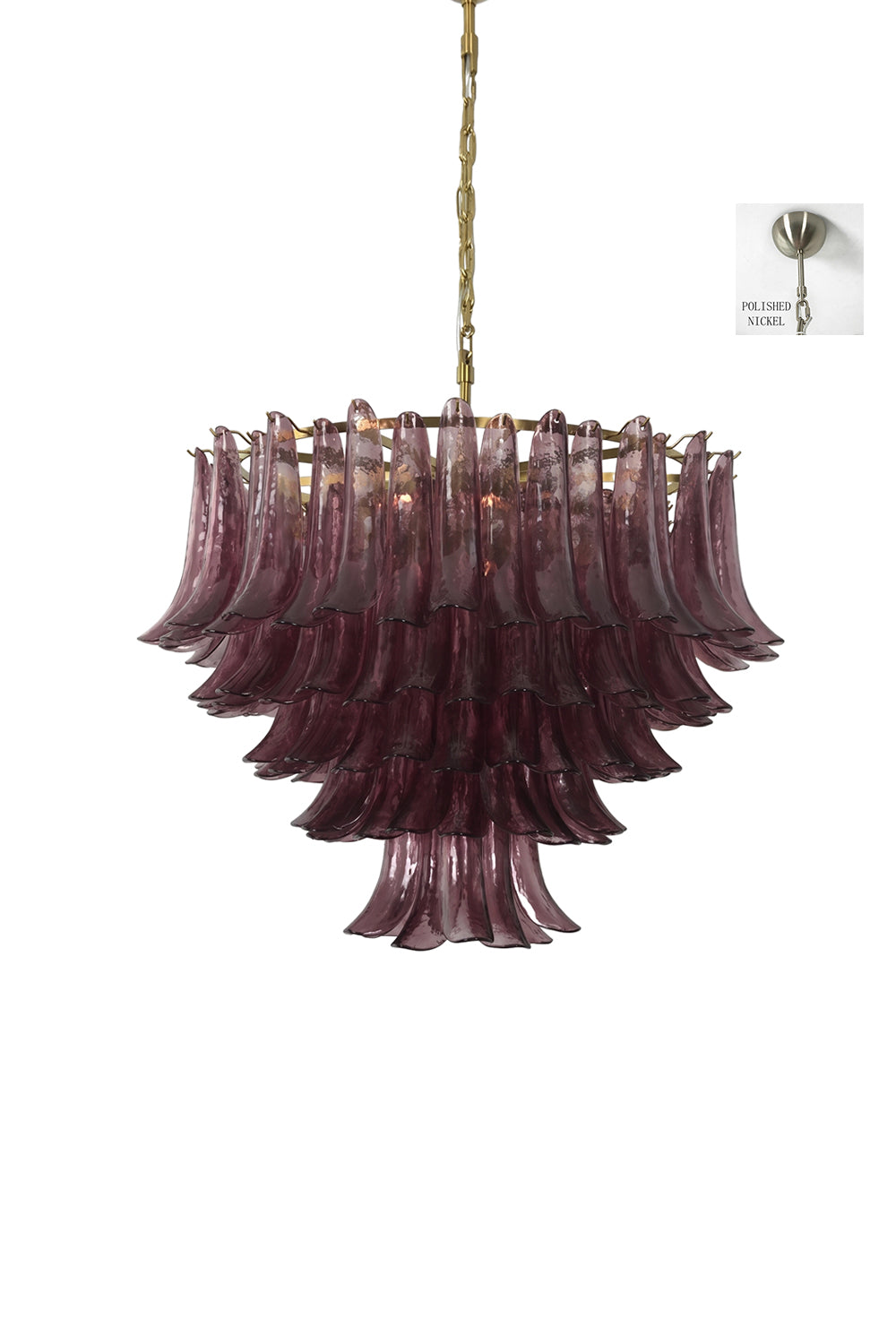 Regal Purple Cascade Chandelier | Glass, Metal | Straight-on view of the chandelier isolated on a clean background | Samu Lamp