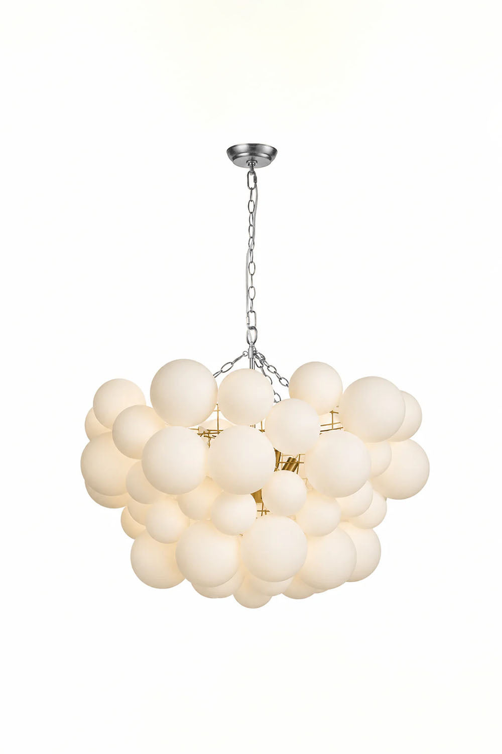 Romilly Frosted Globe Cluster Chandelier | Frosted Glass and Chrome | Chrome finish variant full view on a pure white background | Samu Lamp