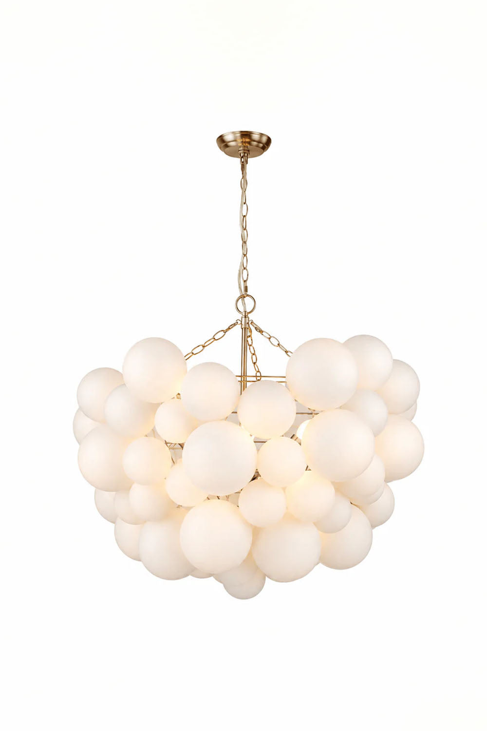 Romilly Frosted Globe Cluster Chandelier | Frosted Glass and Brass | Large size brass finish variant displayed on a pure white background | Samu Lamp