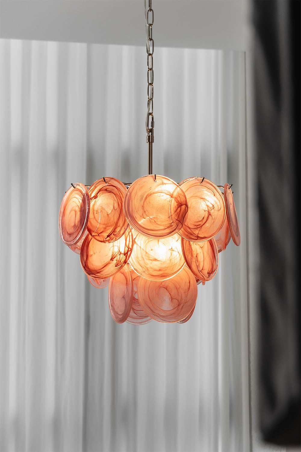 Romilly Layered Glass Disc Chandelier featuring layered glass discs in a contemporary design.