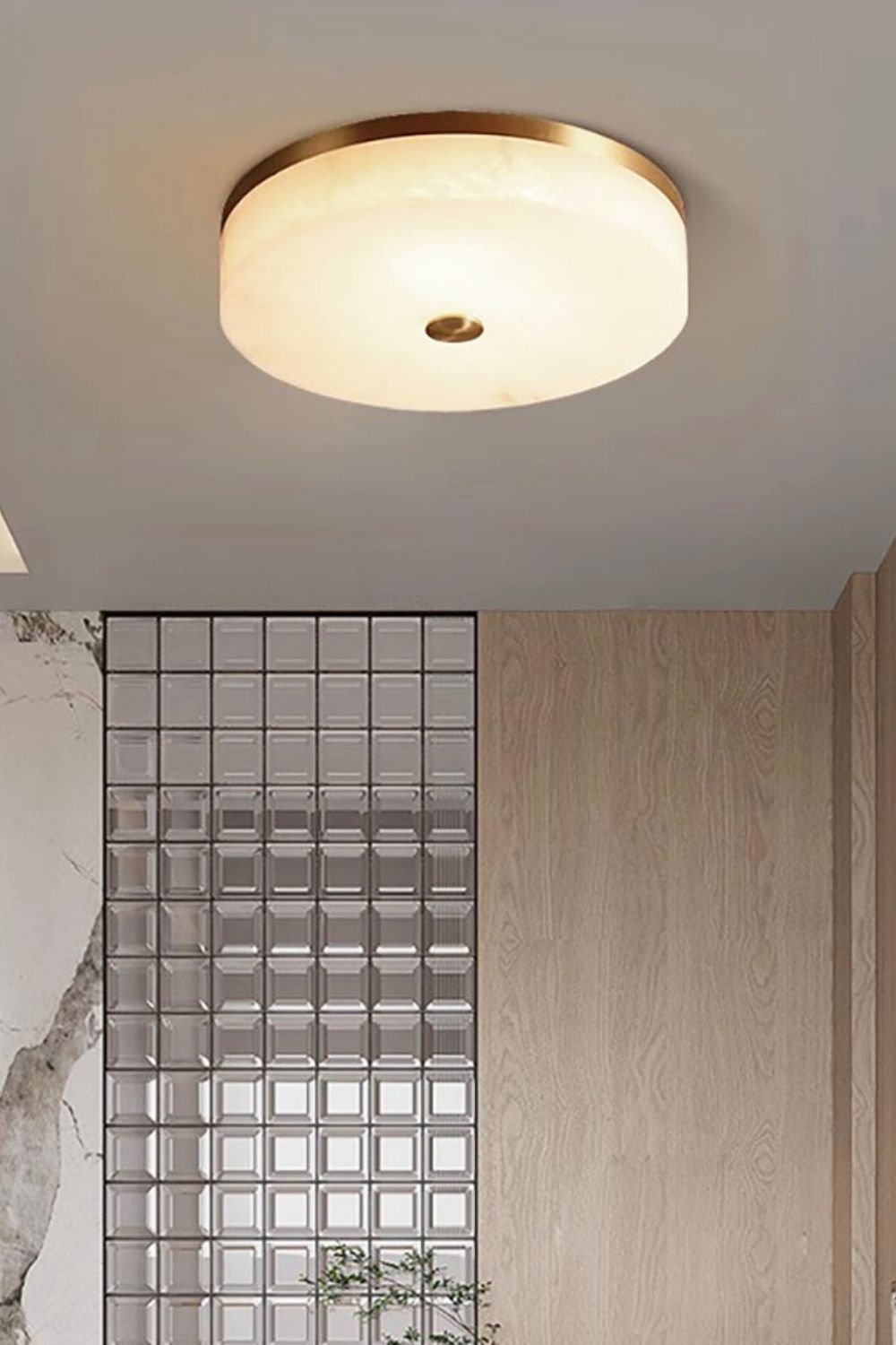 Round Alabaster Brass Ceiling Light