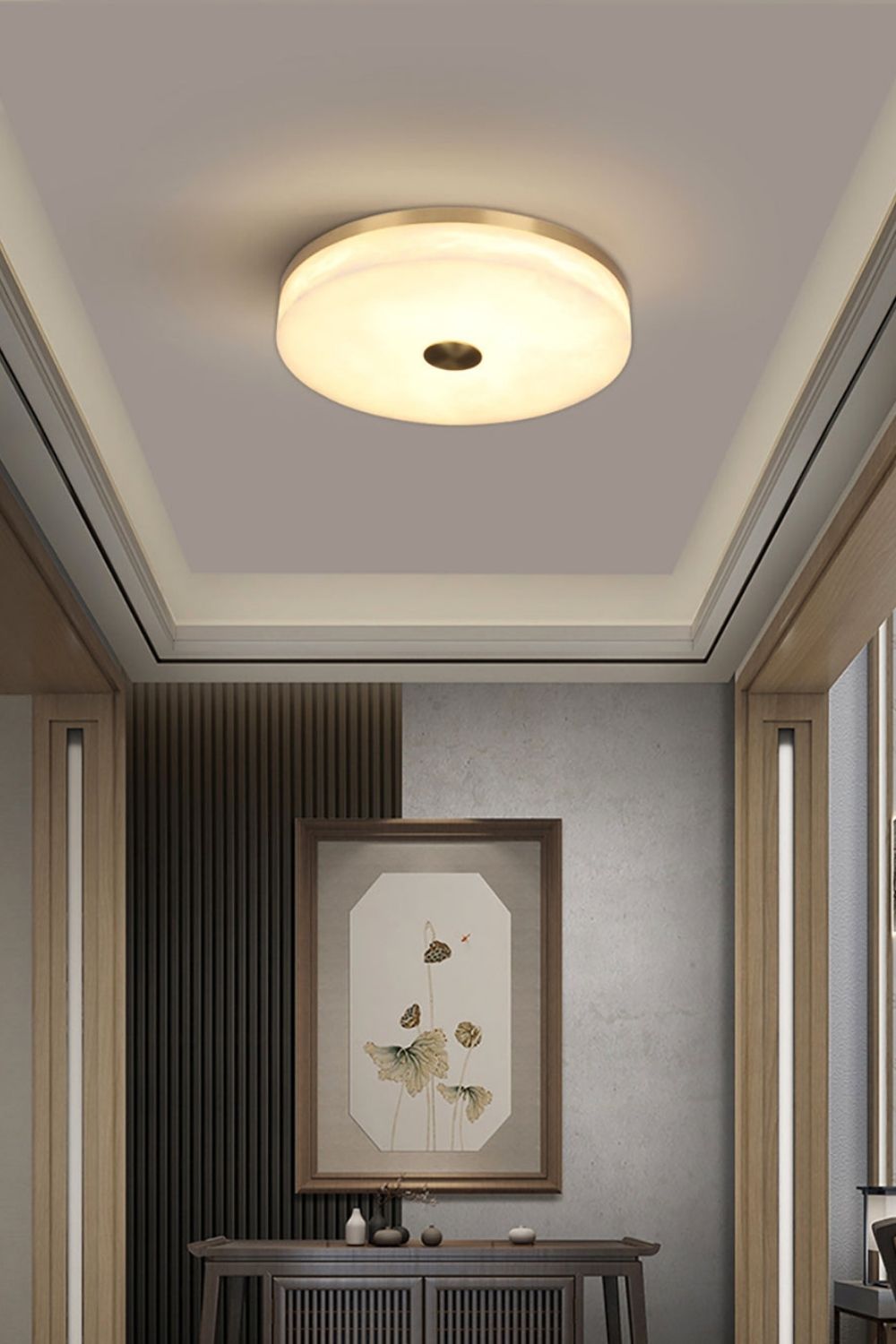 Round Alabaster Brass Ceiling Light