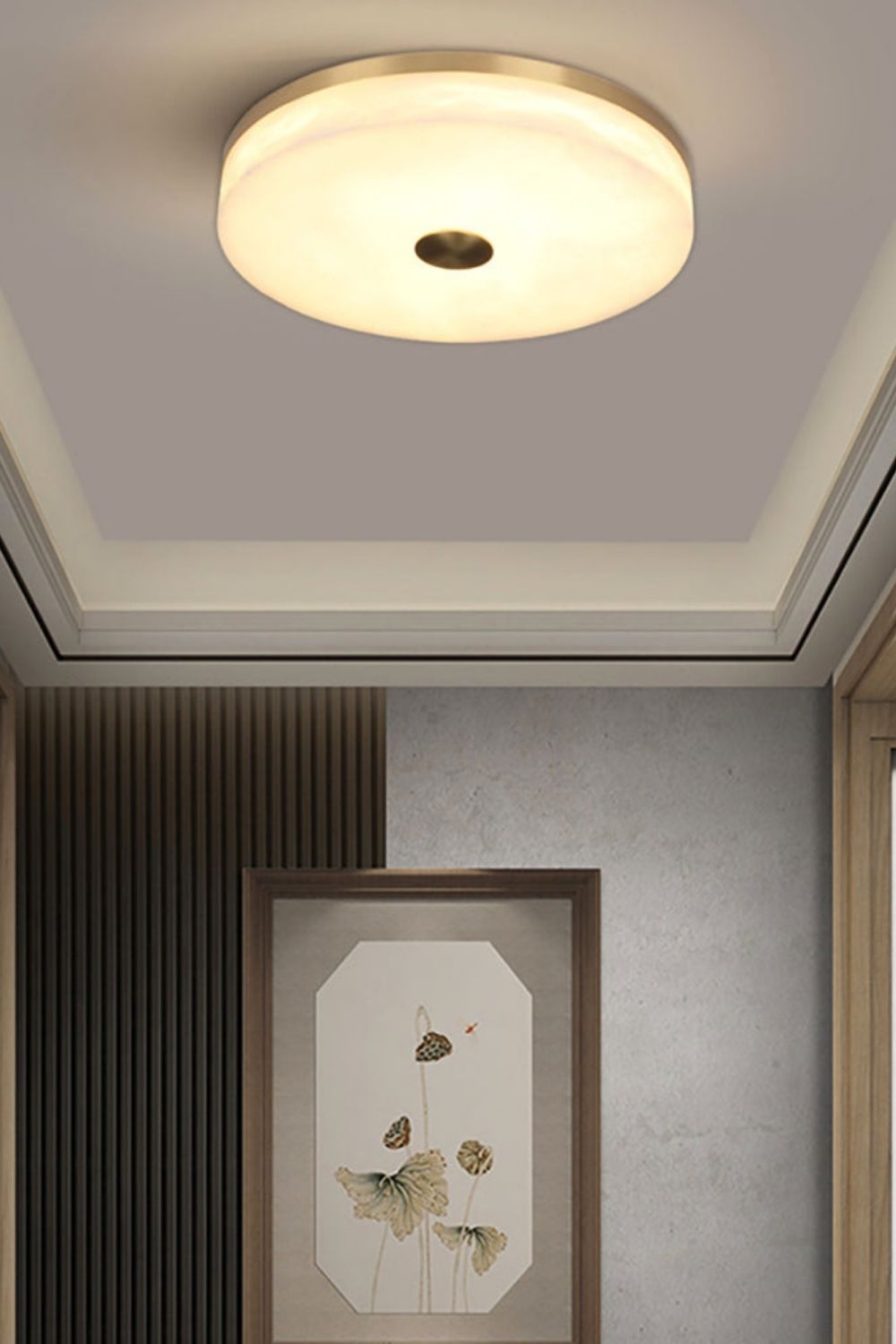 Round Alabaster Brass Ceiling Light