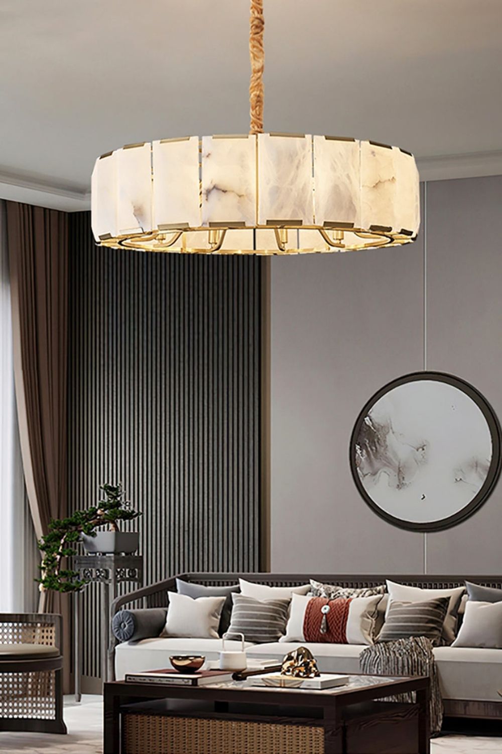 Round Modern Alabaster Chandelier