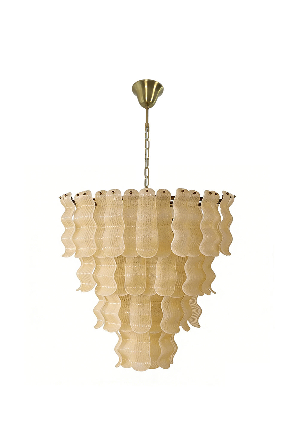 Tiered ruffled glass chandelier with brass finish | Metal | Glass | Front view isolated on white background | Samu Lamp