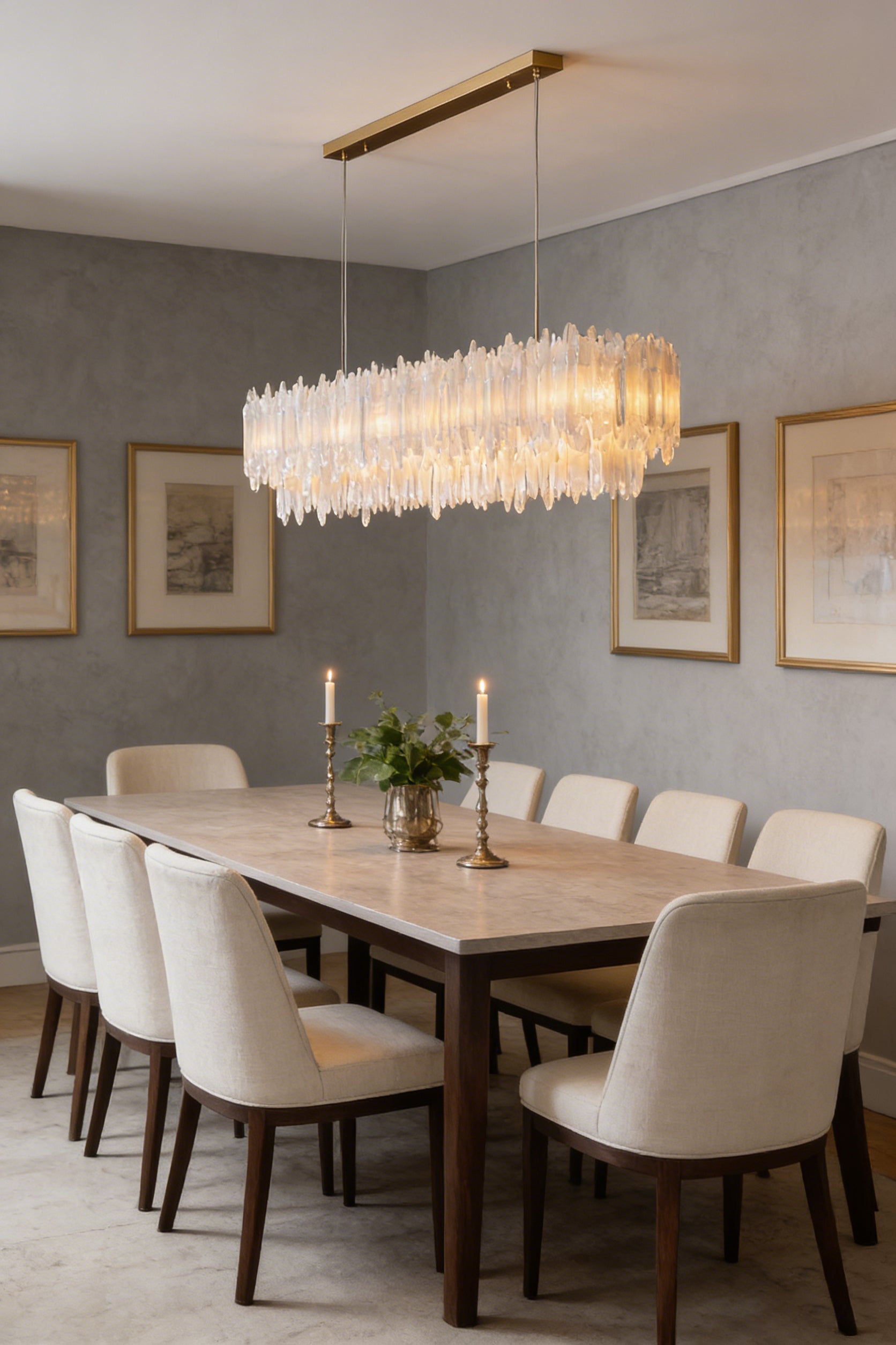 Selenite Layer Rectangular Chandelier