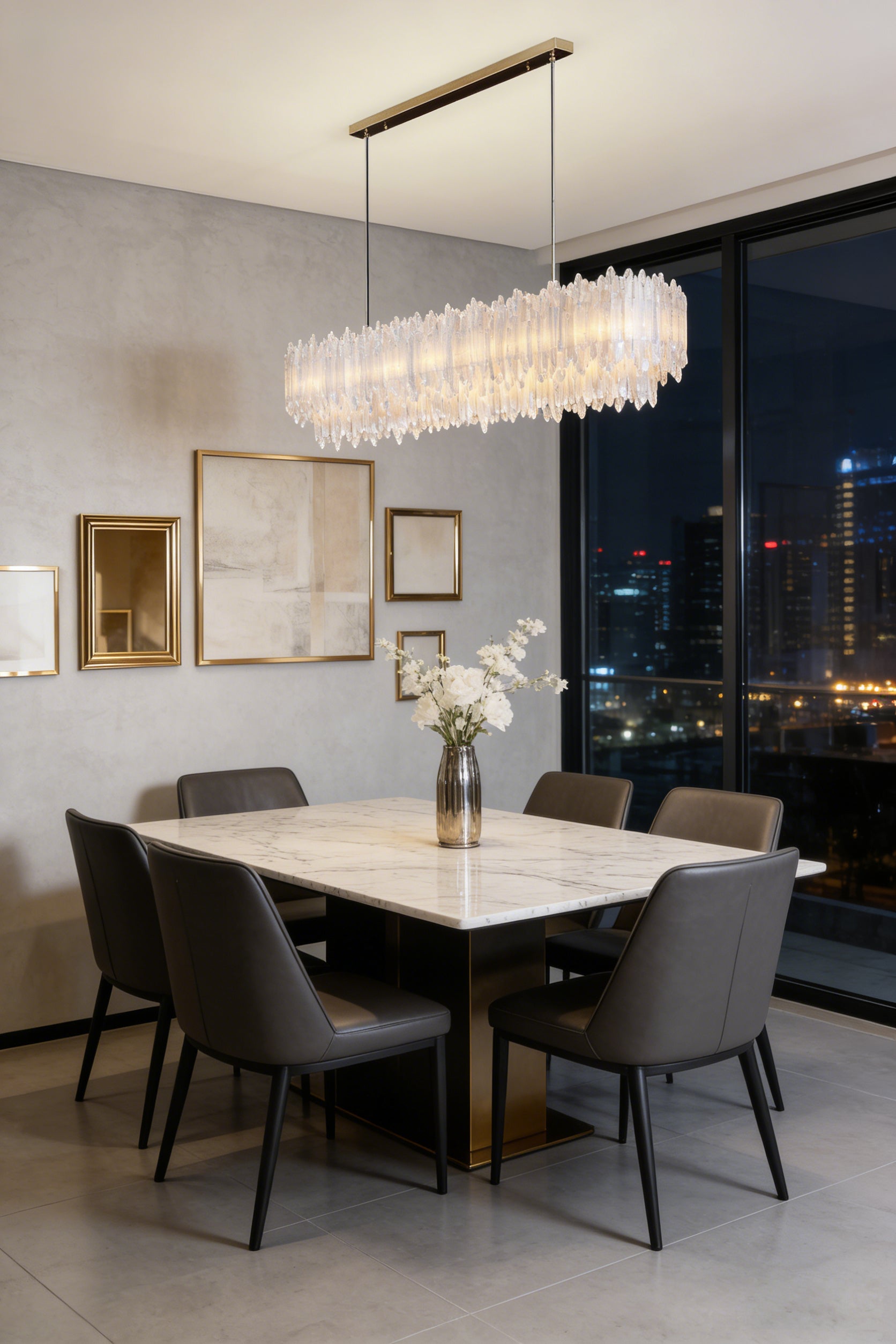 Selenite Layer Rectangular Chandelier