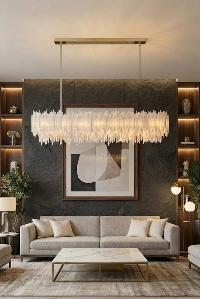 Selenite Layer Rectangular Chandelier
