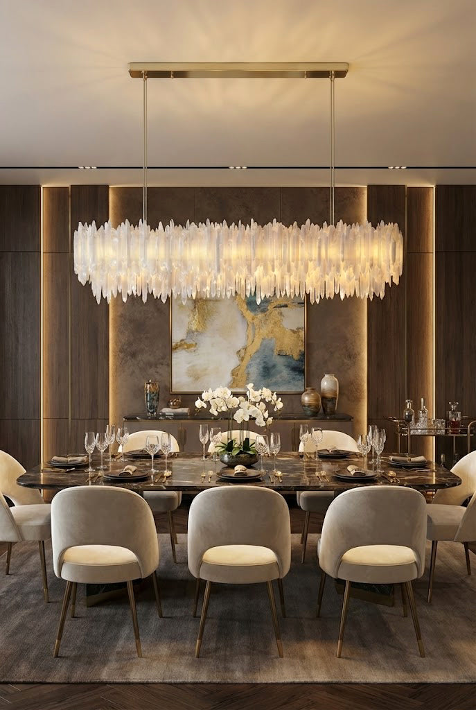 Selenite Layer Rectangular Chandelier