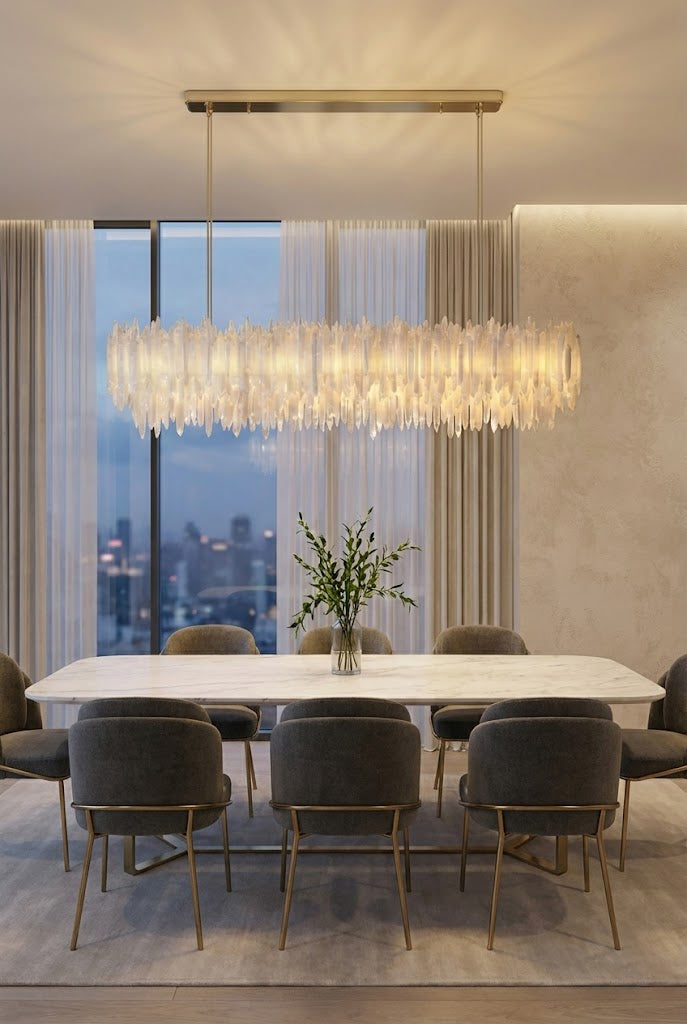 Selenite Layer Rectangular Chandelier