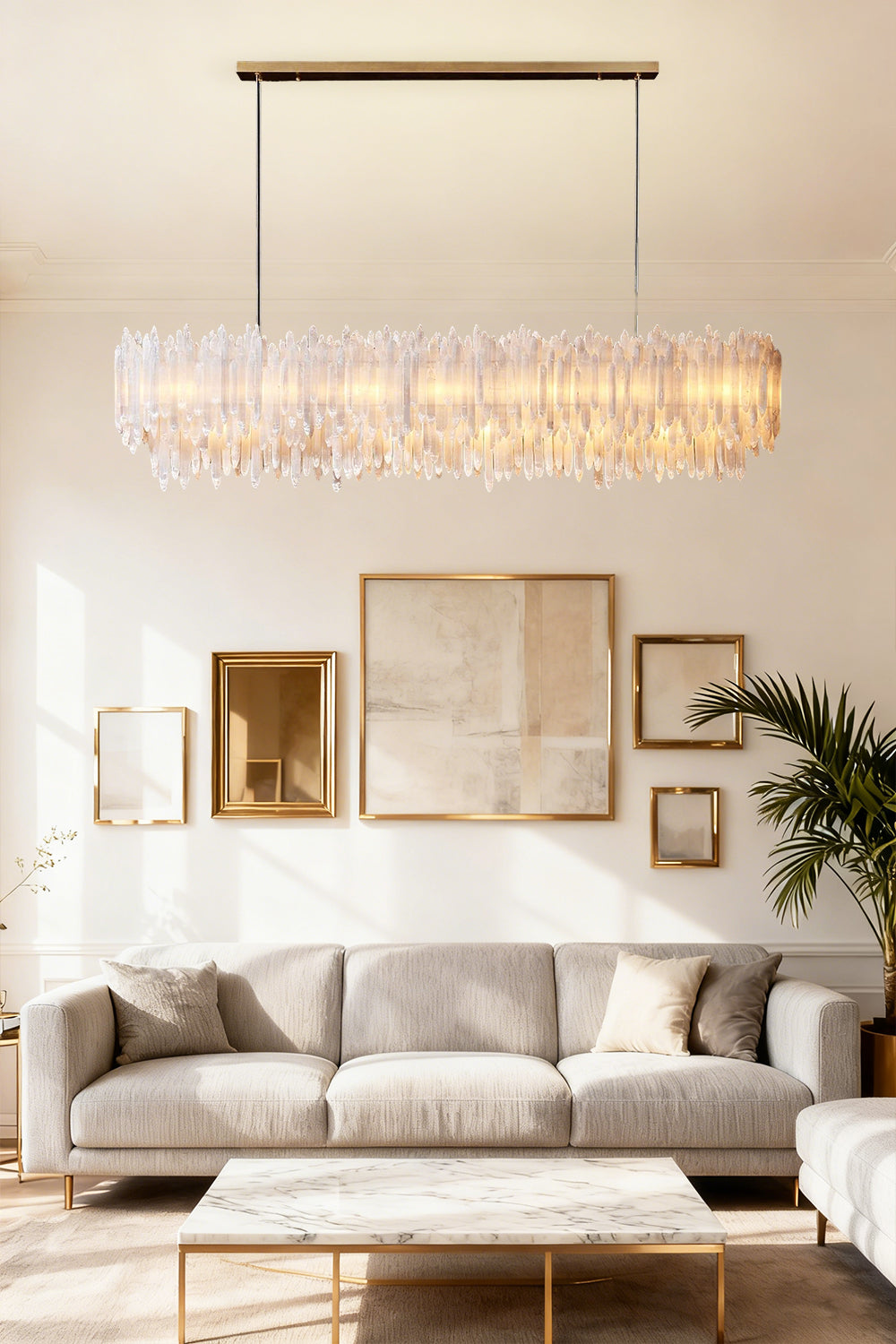 Selenite Layer Rectangular Chandelier