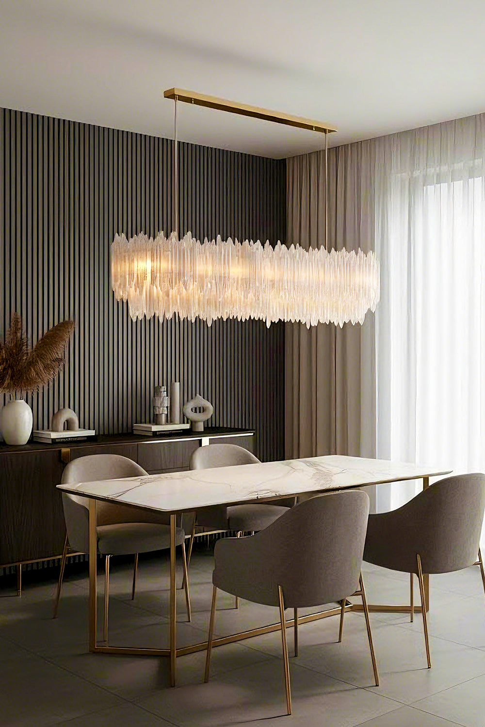 Selenite Layer Rectangular Chandelier