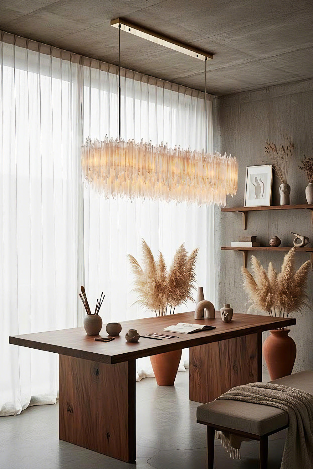 Selenite Layer Rectangular Chandelier