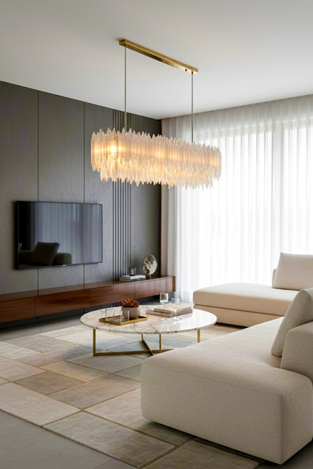 Selenite Layer Rectangular Chandelier