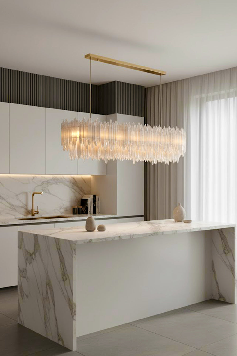 Selenite Layer Rectangular Chandelier