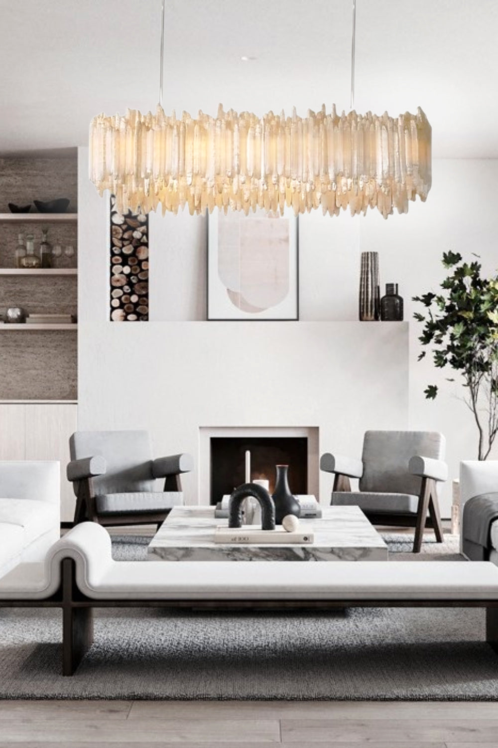 Selenite Layer Rectangular Chandelier