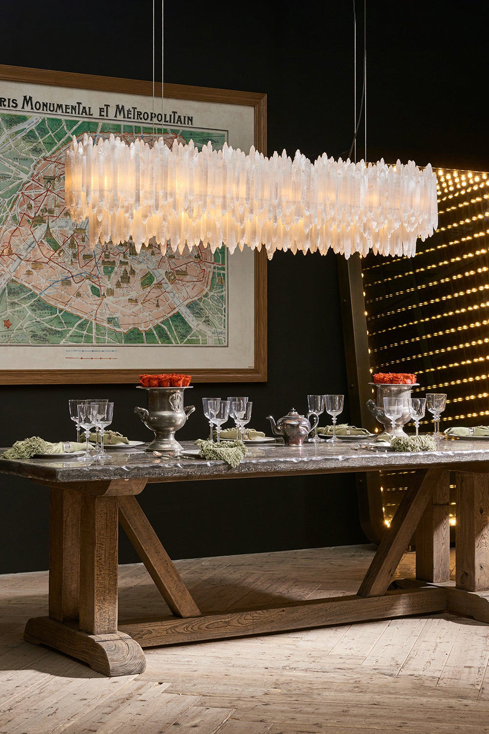 Selenite Layer Rectangular Chandelier