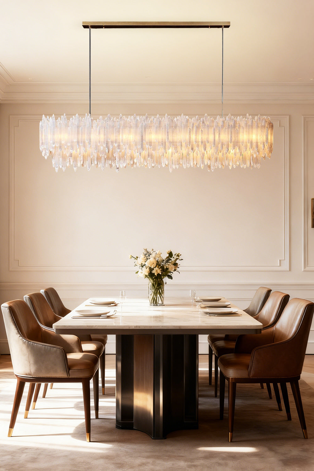 Selenite Layer Rectangular Chandelier