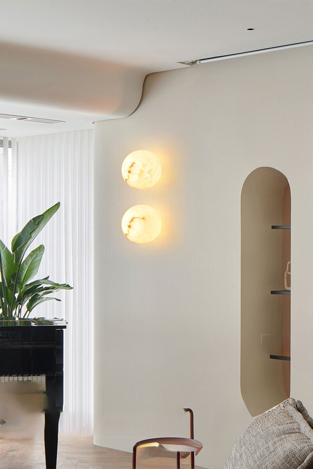 Snow-Vein Stone Globe Wall Lamp