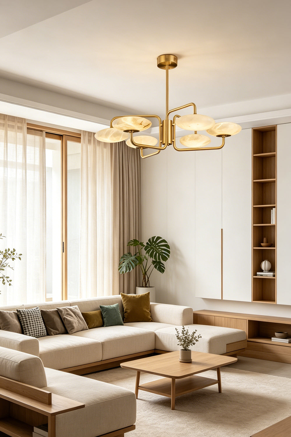 Solaris Alabaster Brass Chandelier for Living room | Samu  Lamp