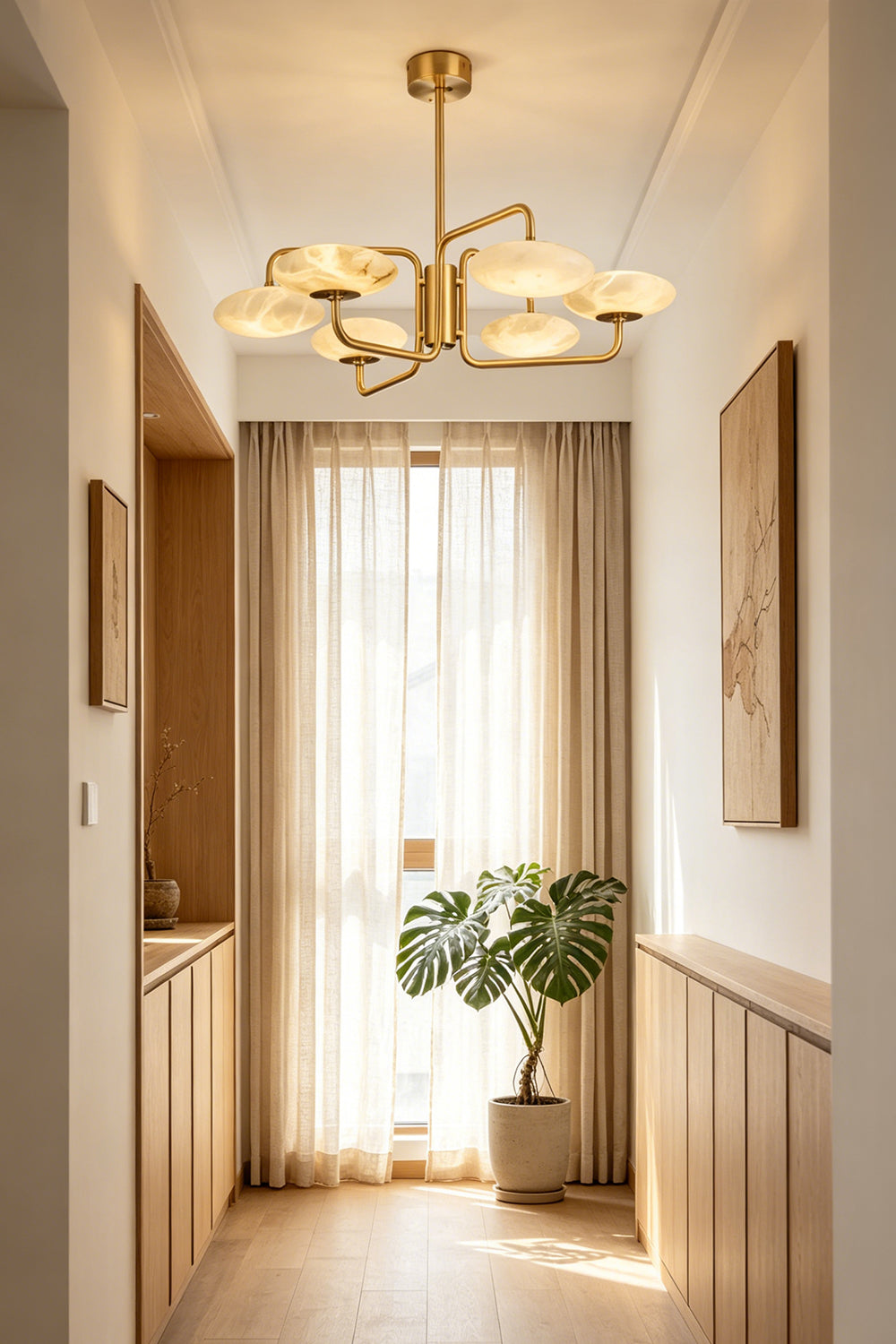 Solaris Alabaster Brass Chandelier for Hallway | Samu  Lamp