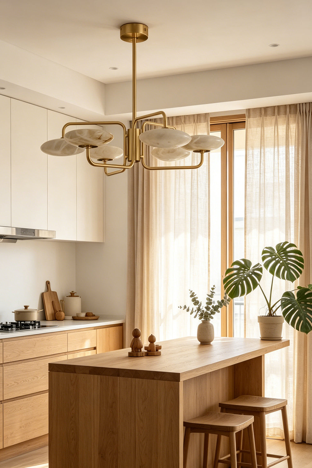 Solaris Alabaster Brass Chandelier for Restaurant | Samu  Lamp