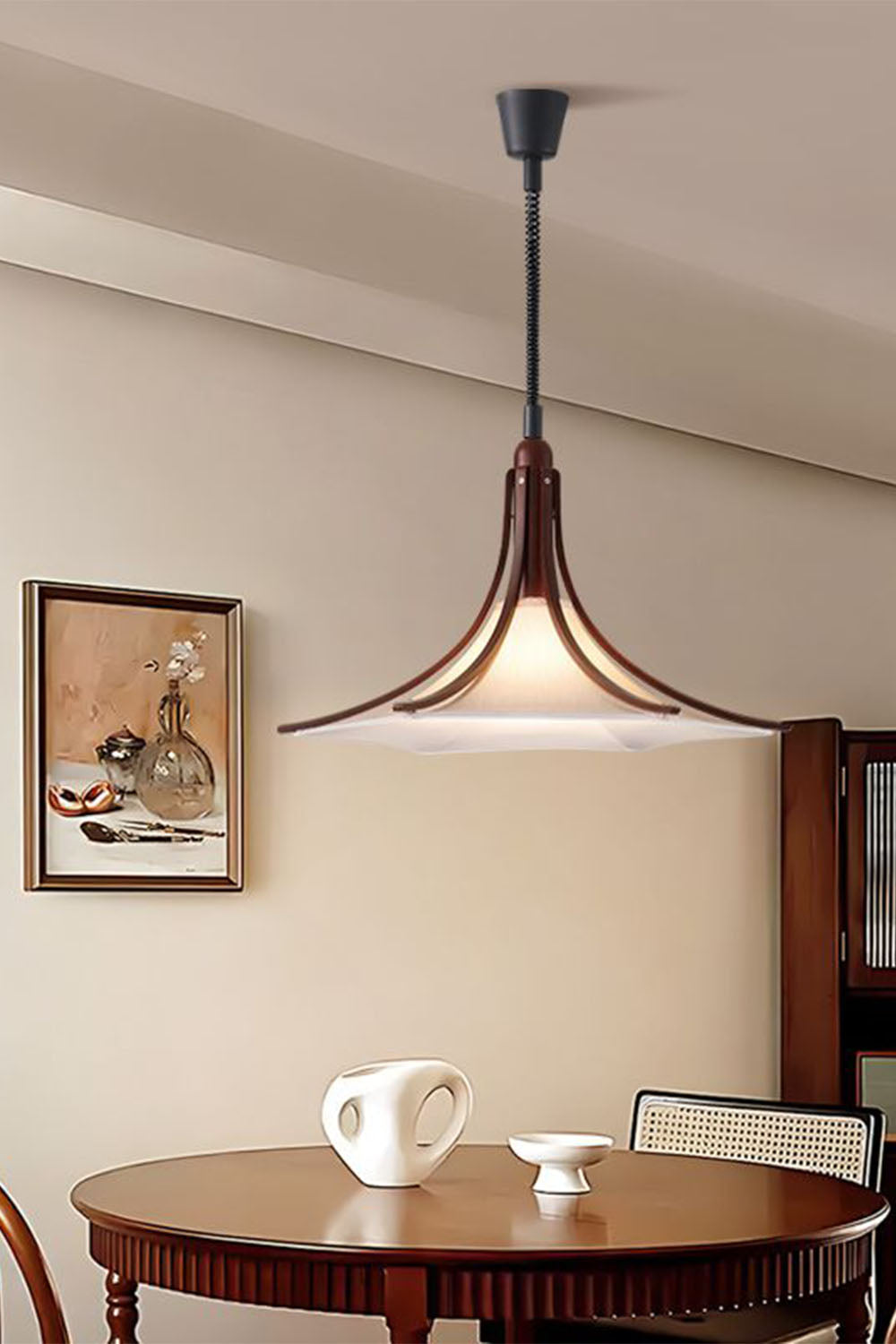 Solid Wood Vintage Trumpet Pendant Lamp