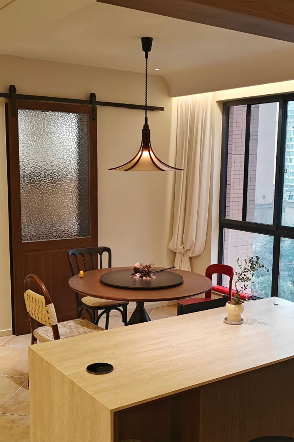 Solid Wood Vintage Trumpet Pendant Lamp