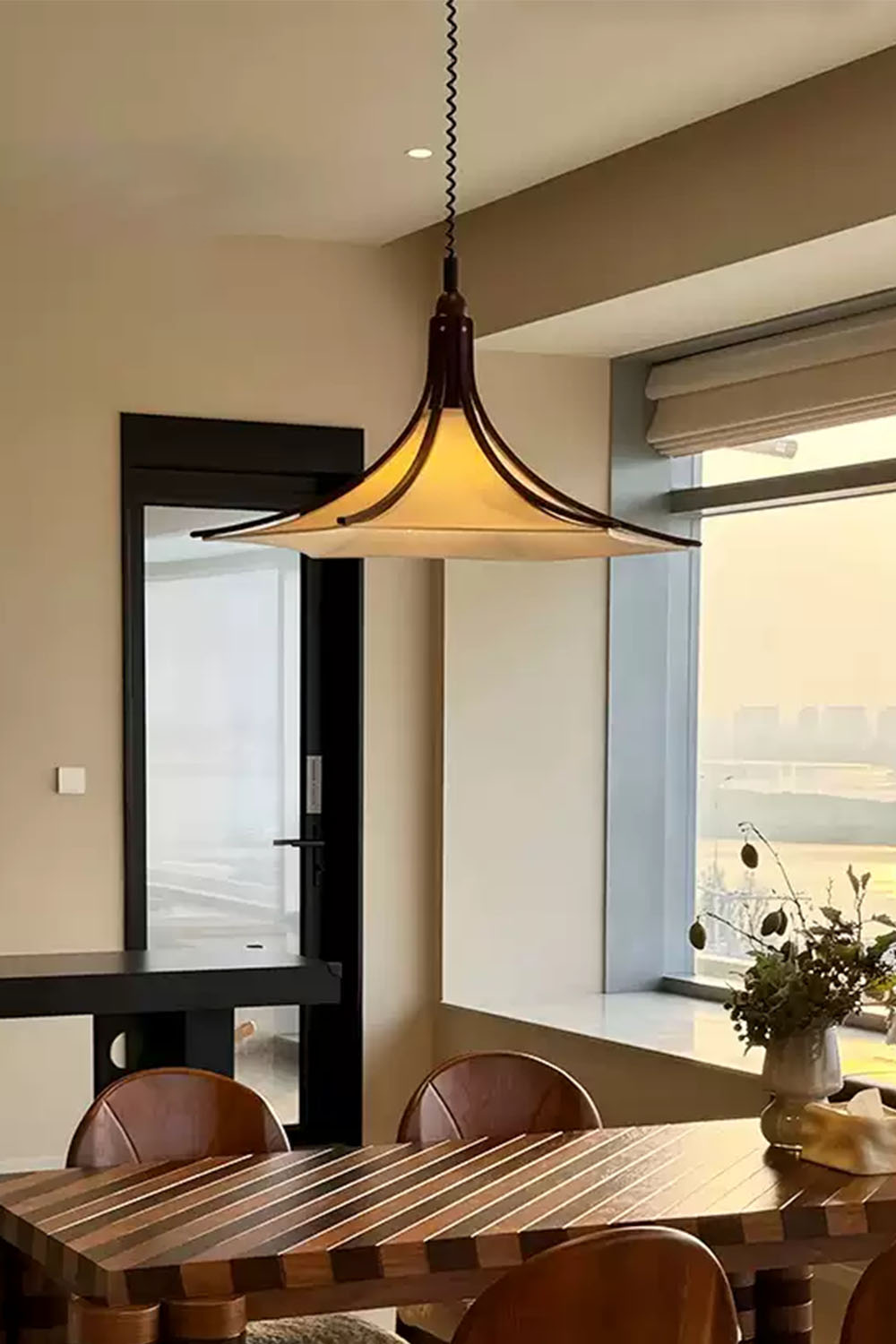 Solid Wood Vintage Trumpet Pendant Lamp