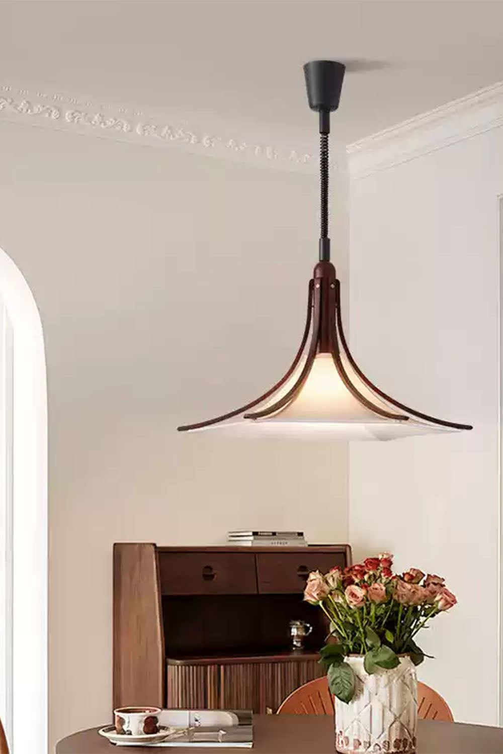 Solid Wood Vintage Trumpet Pendant Lamp