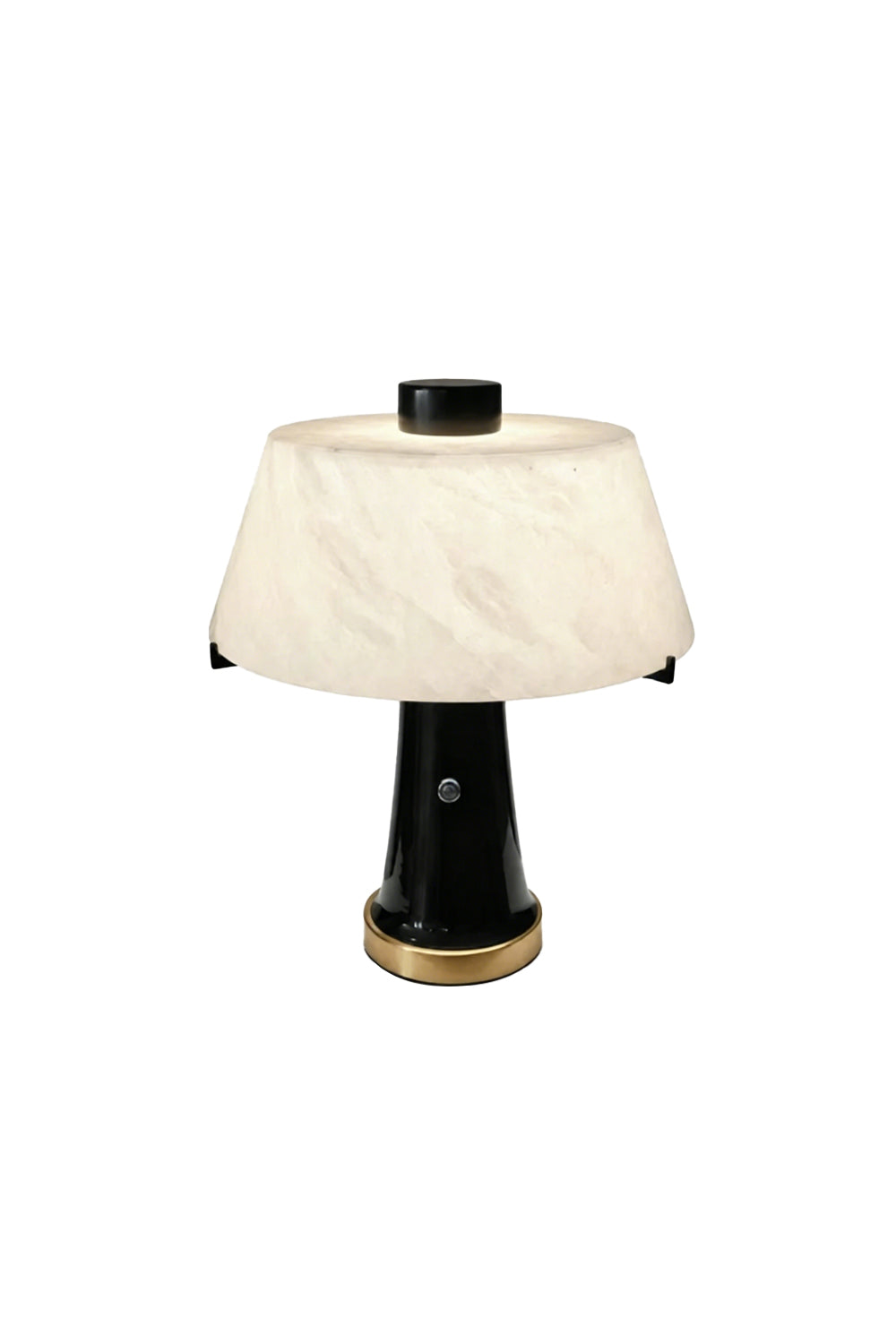 Sovereign Alabaster Radiance Wall Lamp showcasing a sleek black lacquer column and alabaster shade.