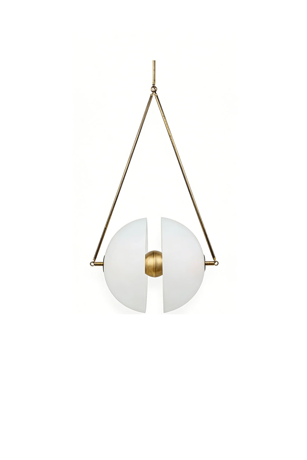Split white glass hemisphere pendant light with brass hardware | Metal, Glass | Front view isolated on white background | Samu Lamp