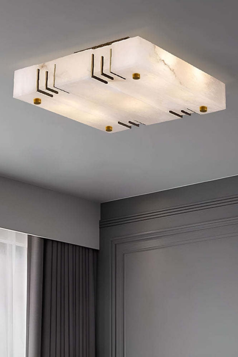 Square Alabaster Gold Ceiling Lamp