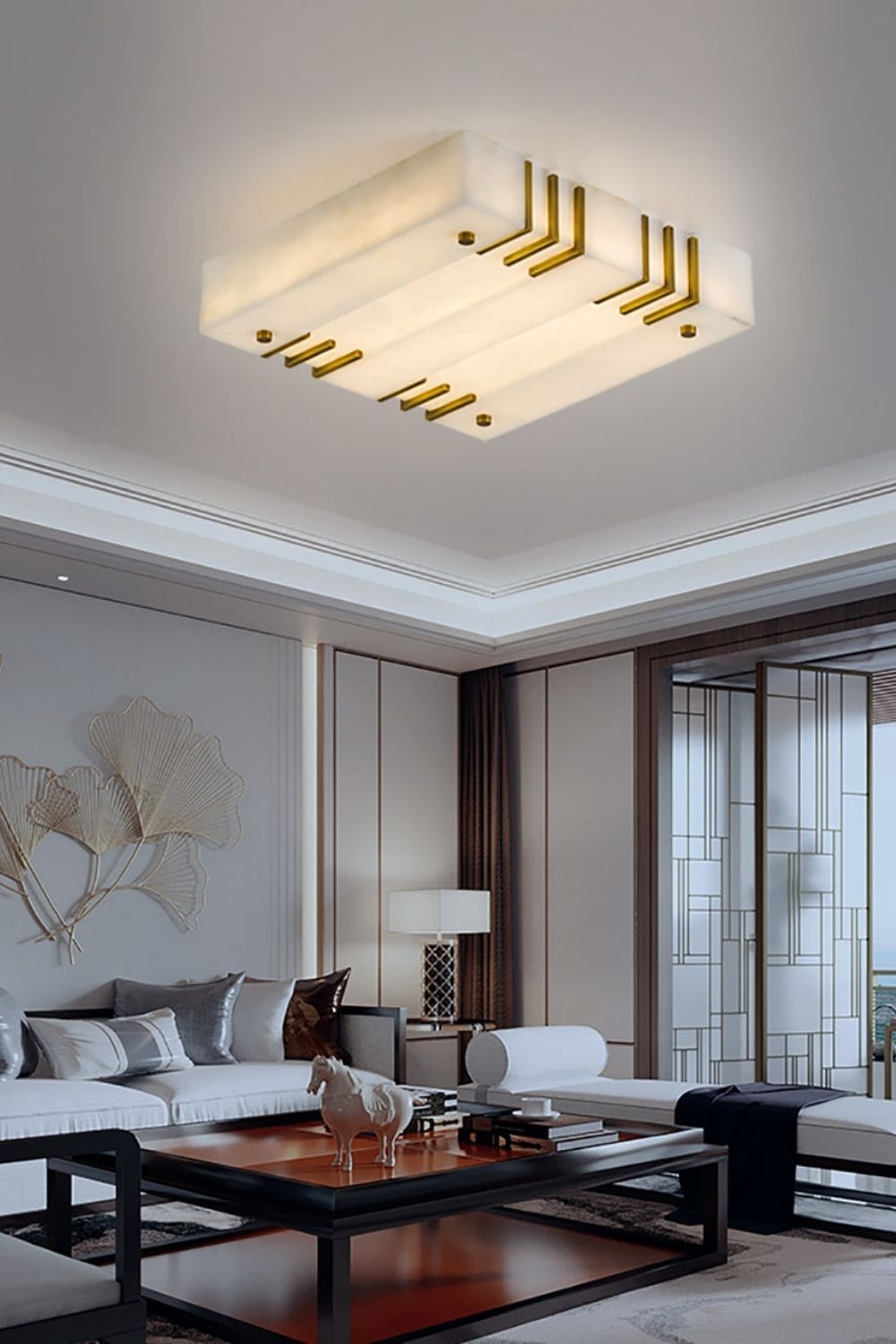 Square Alabaster Gold Ceiling Lamp
